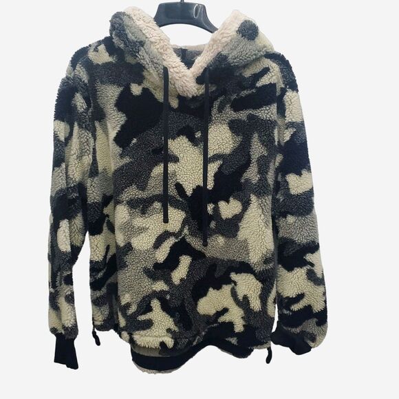 Dylan Fleece Jacket Hooded Mens XL Black Gray Camouflage Pullover Side Zips - Picture 2 of 10